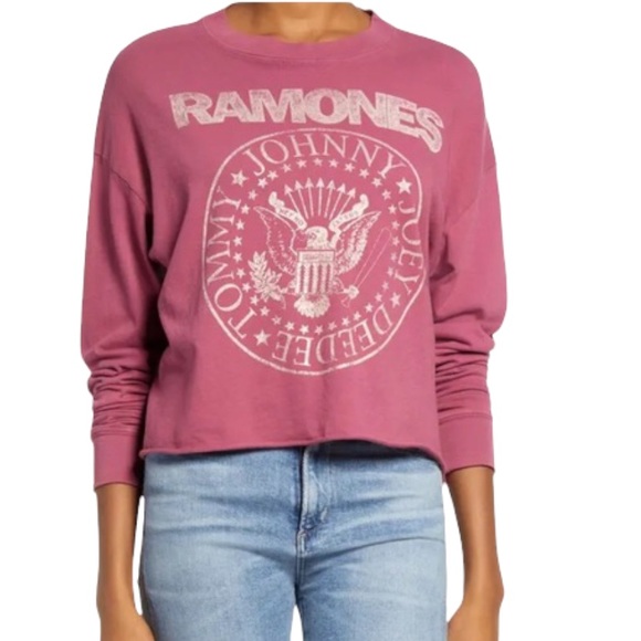 Daydreamer Tops - Daydreamer Ramones Crop Long Sleeve Graphic T-Shirt Size Small